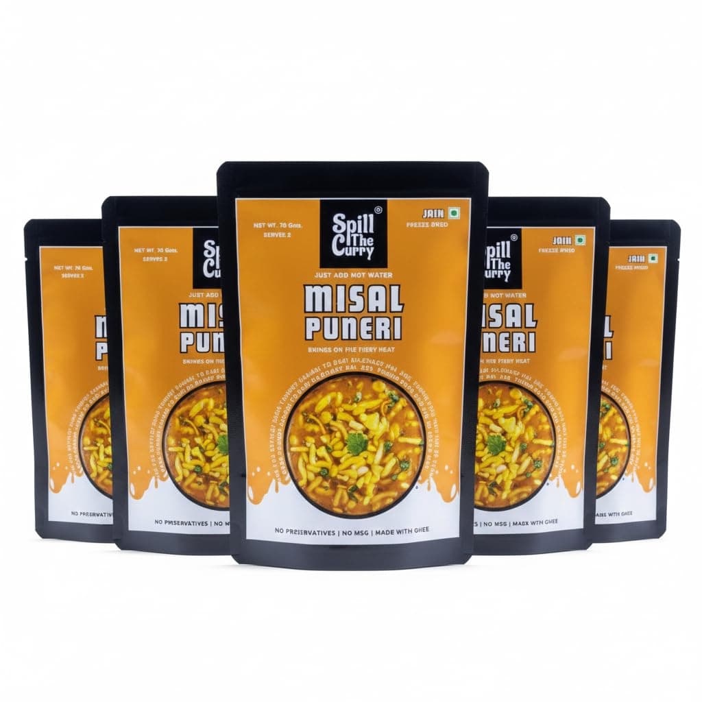 SPILL THE CURRY Puneri Misal Jain Ready to Eat | No Onion No Garlic | Authentic Maharashtrian Misal | Freeze-Dried Instant Meal | Pure Ghee, No Preservatives, MSG-Free | Travel & Hostel Friendly | Combo Pack of 5 (55g Each) — image 2