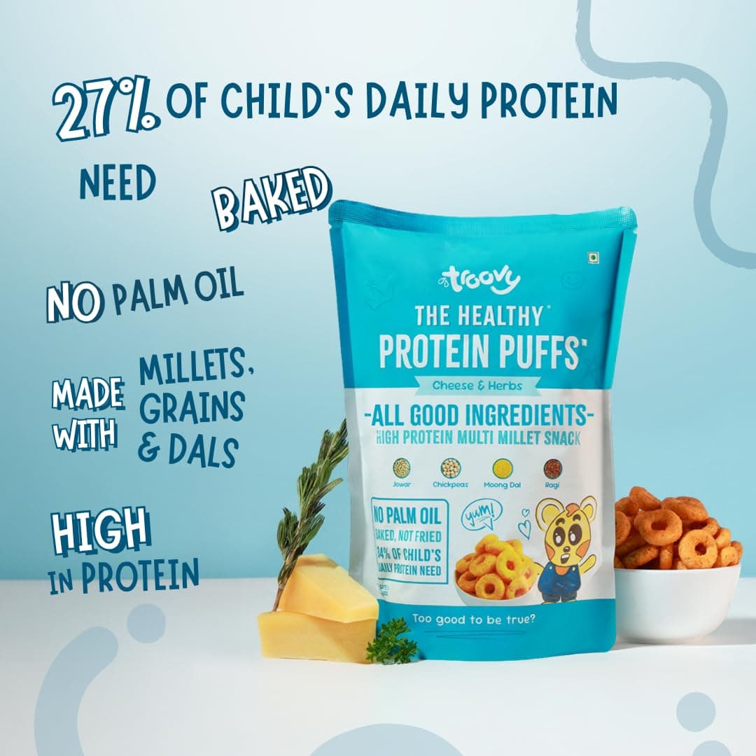 Troovy Healthy High Protein Puffs | Cheese & Herbs Flavoured | No Palm Oil, Cholesterol or Trans Fats | Made with Multiple Millets, Grains and Dal (80g (Pack of 3)) — image 4