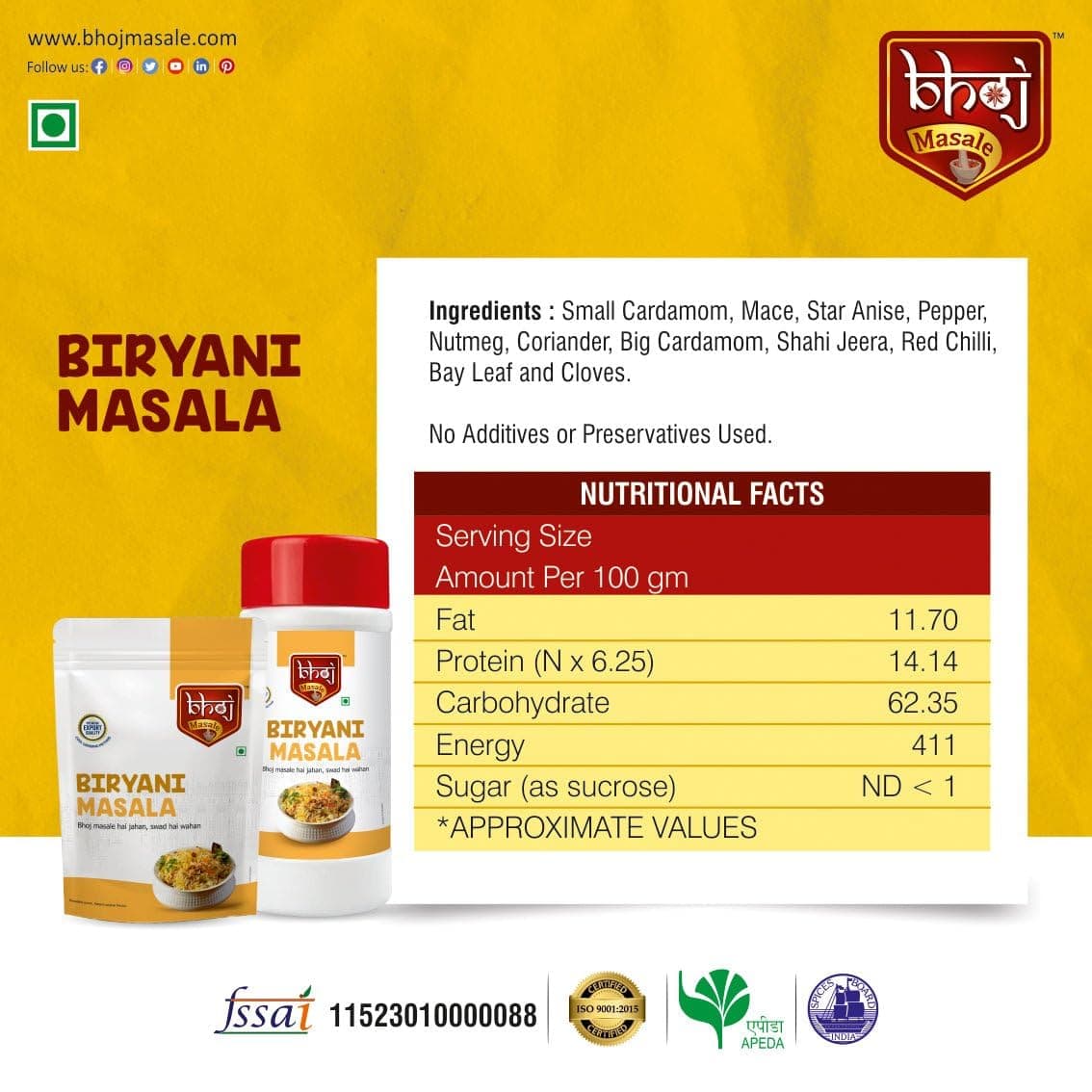 Bhoj Masale Biryani And Pav Bhaji Masala Powder Combo Pack 200GM Each | Aromatic Spice for Flavorful Indian Cooking | For Flavorful Cooking | No Artificial Flavor Added. No colour, no preservatives, no onion and no garlic ( Jain Masala ) — image 9