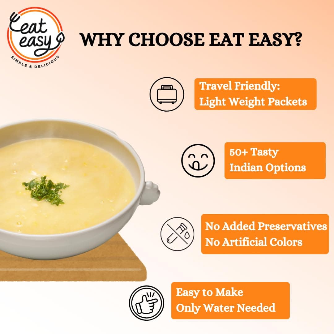 Eat Easy Ready To Eat Sweet Corn Soup 40 gram (Pack of 2) I Just Add Water and Cook I Freeze Dehydrated Organic Healthy Instant Creamy & Tasty Soup Packet for Travel, Camping or Trekking Meal, Hostel Students I No Preservatives — image 5