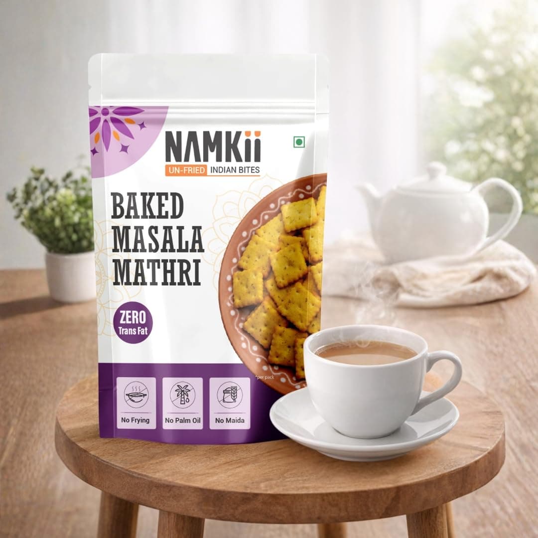 NAMKII Baked Methi Masala Mathri | Baked Not Fried, No Maida, No Palm Oil | Zero Trans Fat, Low Saturated Fat | Healthy Snacks, Mathri, Namkeen | Perfect for tea-time snacking, mid-night cravings, or tiffins | 175 g (Pack of 2) — image 5
