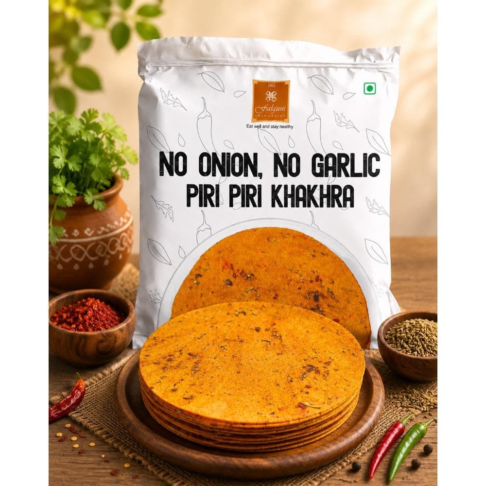 FALGUNI GRUH UDHYOG (FGU) No Onion No Garlic Peri Peri Khakhra | Crispy Roasted Whole Wheat Gujarati Snack | Jain Friendly Tea Time Munchies | 200g — image 4