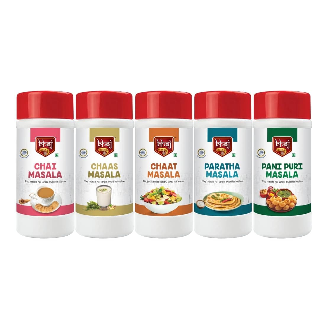 Bhoj Masale Chai, Chaas, Chaat, Paratha And Panipuri Masala Powder Combo Pack 450GM Each Gross Total 2.5 KG (Net 2.25 kg) | Top Up Masale For Kitchen. No Colour, No Preservatives, No Onion & No Garlic ( Jain Friendly) — image 2