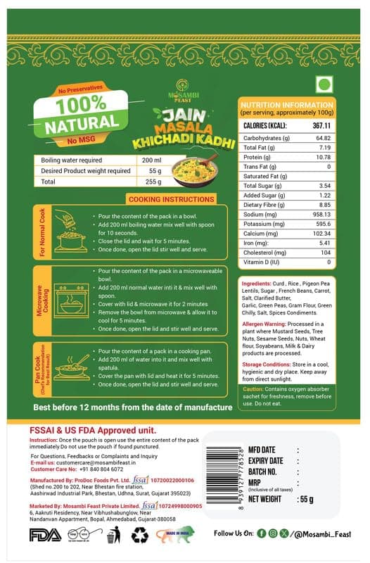 MOSAMBI FEAST Ready-to-Eat Jain Masala Khichdi Kadhi | 100% Natural No Preservatives | Rich Creamy Authentic Indian Flavors | Healthy Vegetarian Meal — image 2