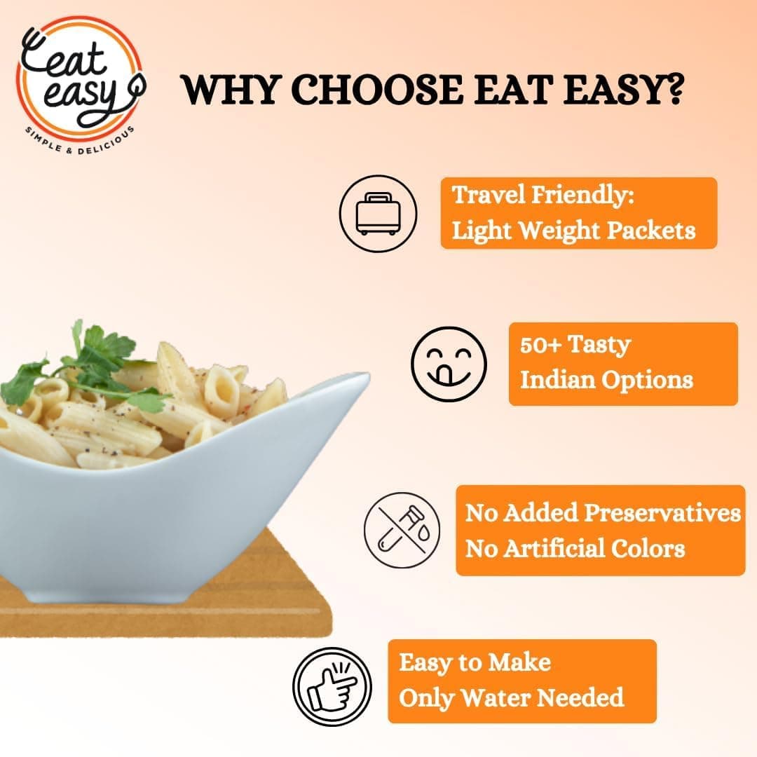 Eat Easy Ready To Eat Jain Pasta- 100gm | Freeze Dehydrated | Just Add Water and Cook | No Onion No Garlic, Vegetarian Healthy Instant Creamy Pasta Food for Travel, Trekking, Campign, Hostel — image 4