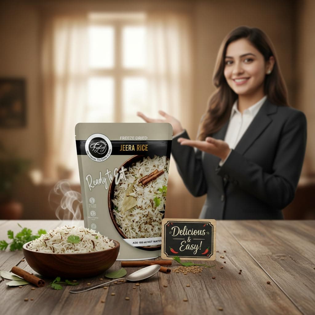 FzyEzy Freeze-Dried Jeera Rice | Ready-to-Eat Instant Meal | Authentic Indian Cumin Rice | No Preservatives | Travel-Friendly Pack (75g) — image 4