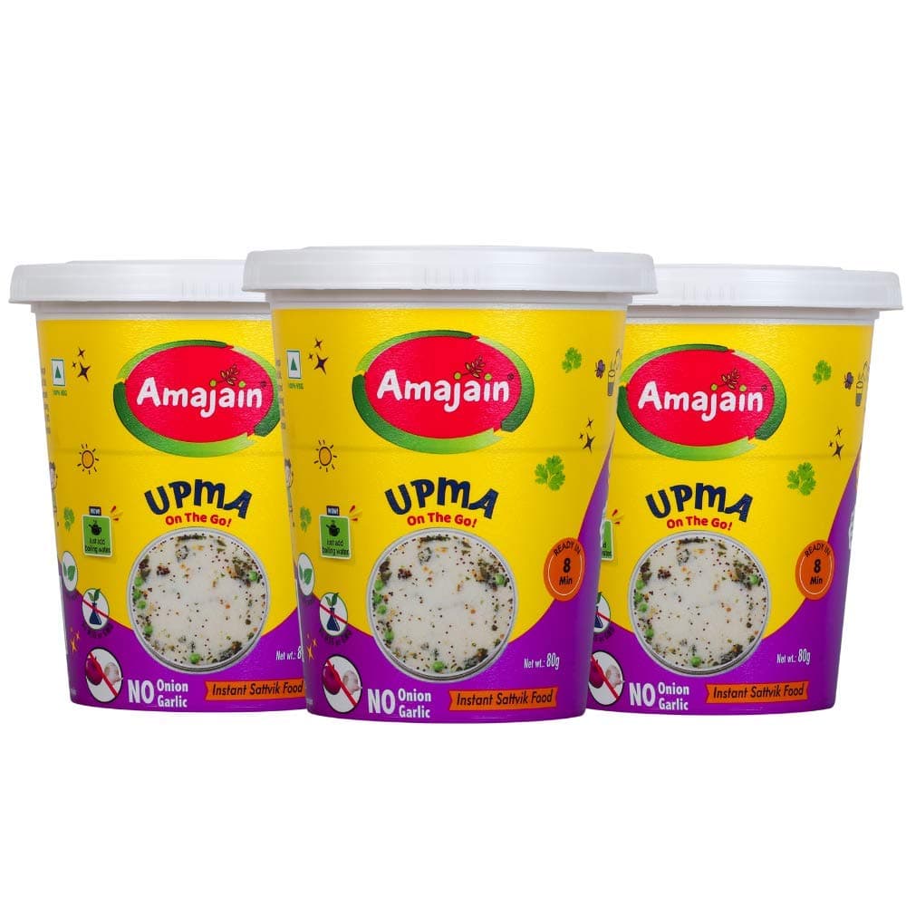Amajain Instant Sattvik Poha 70g Pack of 3 Ready to Eat Jain Friendly No Preservatives and Amajain Instant Sattvik Upma 70g Pack of 3 Ready to Eat Jain Friendly No Preservatives — image 5