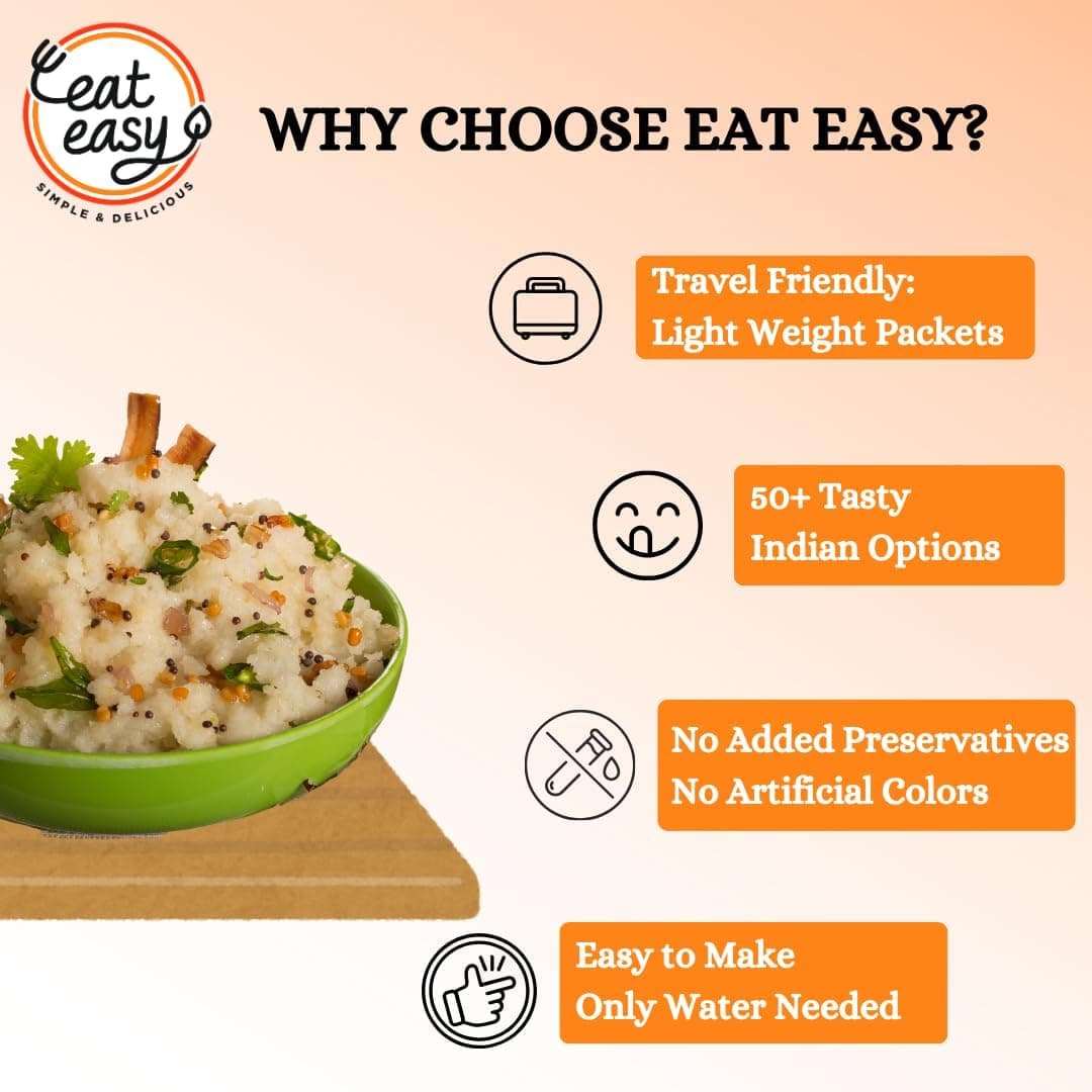 Eat Easy Jain Breakfast Combo - Ready to Eat Instant Breakfast | (4 travel packs-2 poha 2 upma) | No Onion No Garlic | Just Heat And Eat | Instant Jain Food for Travel, Hostel, Trekking, Camping, Hiking — image 3