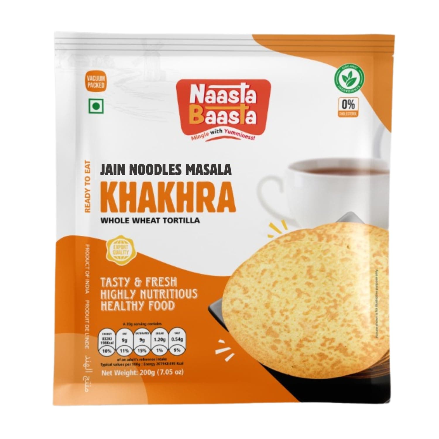 Naasta Baasta Jain Noodles Masala Khakhra - Savory, Crispy, Vegan, Pack of 4, Unique Flavor, Indian Snack 200g, Pack of 4 — image 2