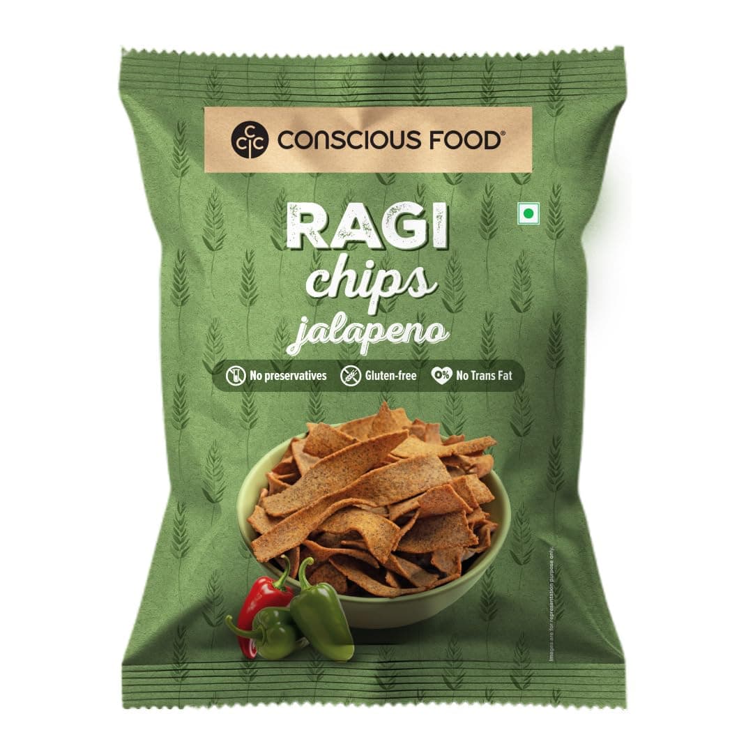 Conscious Food Ragi Chips | 50g | Wholesome & Crunchy Snack | Made with 100% Natural Ragi | Gluten-Free & Preservative-Free | High Fiber |