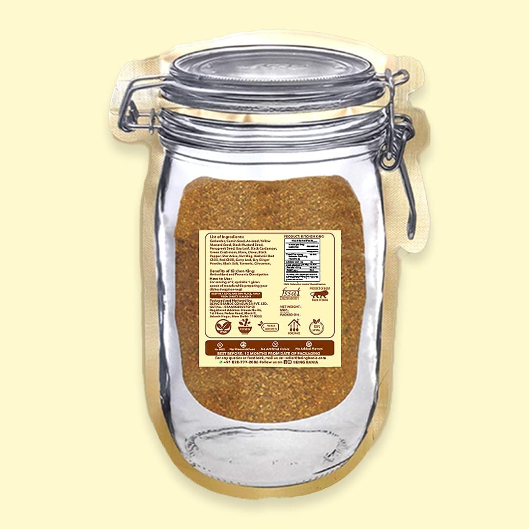 Being Bania Kitchen King Masala Pouch, 100 Gms | 100% Natural |natural Jain Masala No garlic or onion | | No Added Flavors or Preservative | For Healthy Routine | Promote Digestion & Gut Health | Exotic Indian Spices | Indian Masala — image 5