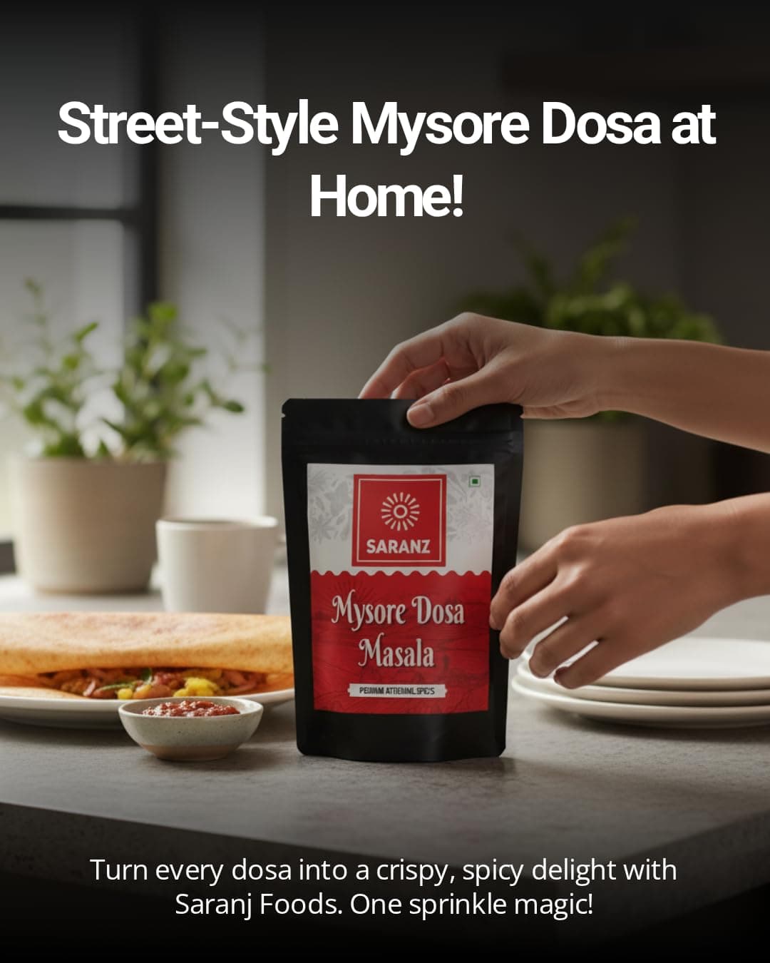 SARANZ Mysore Dosa Masala Indian Spice Instant Dosa Masala Perfect for Cooking, Ready to Use, No Added Colours, Spice Powders and Masalas, Premium Artisanal Spices with Rich & Strong Flavour-100 Grams Bottle — image 4