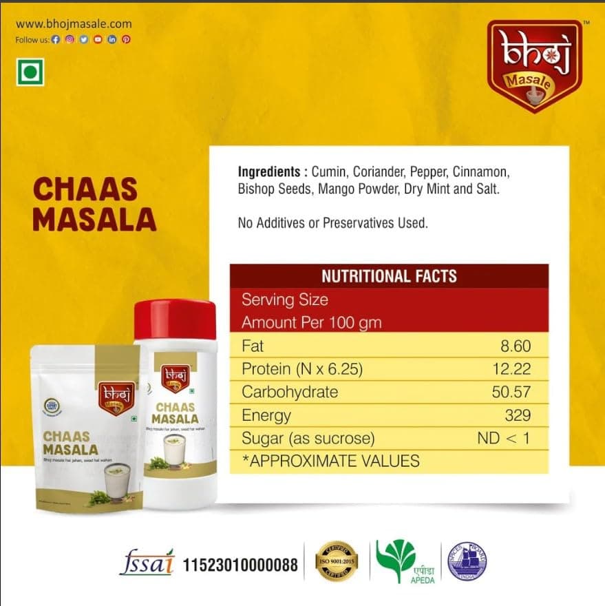 Bhoj Masale Chaas Masala 200GM | Buttermilk Masala | Helpful for digestion | Indian Spice Masala | Zero Additives And Preservatives. No Colour, No Preservatives, No Onion & No Garlic (Jain Friendly) — image 3