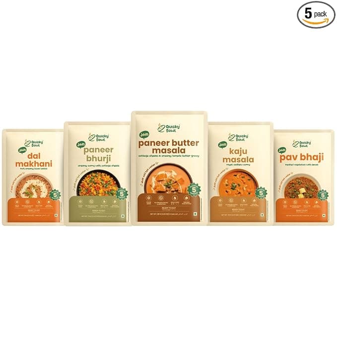Quicky Bowl Ready To Eat Jain Meal Combo | Jain Curry | No Onion No Garlic | Instant Food | (Pack Of 5)
