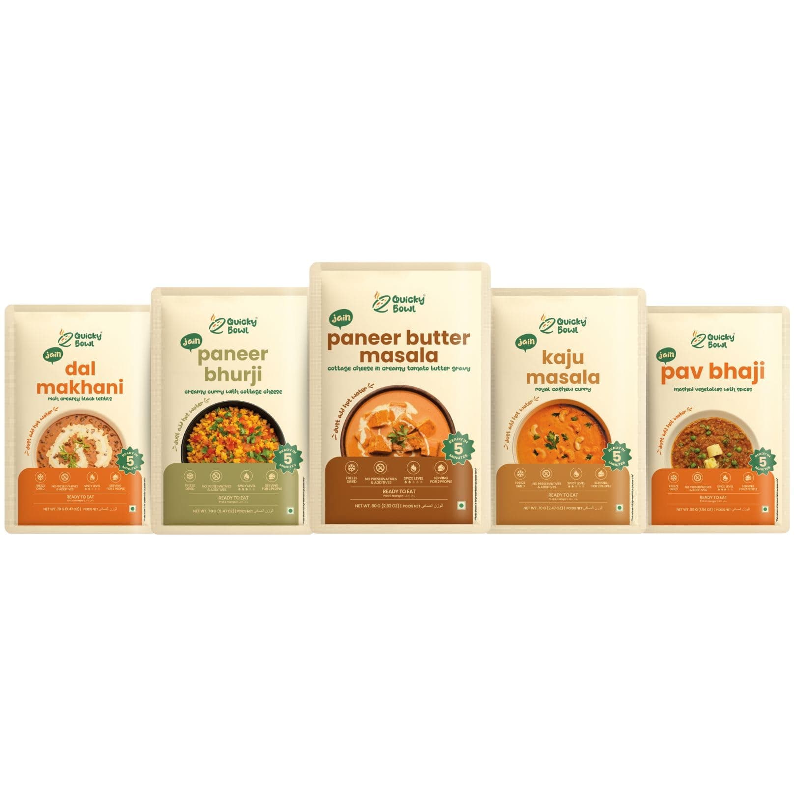 Quicky Bowl Ready To Eat Jain Meal Combo | Jain Curry | No Onion No Garlic | Instant Food | (Pack Of 5) — image 2