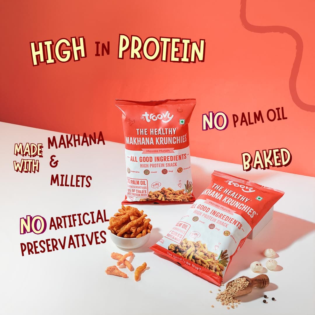 Troovy Healthy Makhana Krunchies (Pack of 3)| Natural Ingredients, Made with Makhana, Jowar, Chana Dal, Soy Protein, Ragi & Quinoa | Baked Snacks | 70gm x 3 — image 4