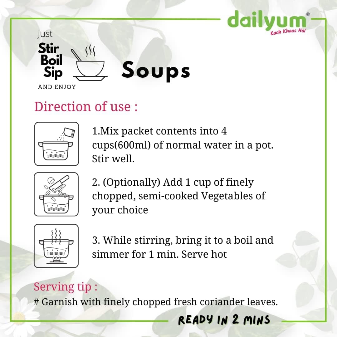 Dailyum Instant Manchow Soup 50g | No Onion No Garlic | Ready To Eat Instant Soup |100% Natural | No MSG | Gluten-free | Serves 4 | Jain | Pack of 5 — image 6