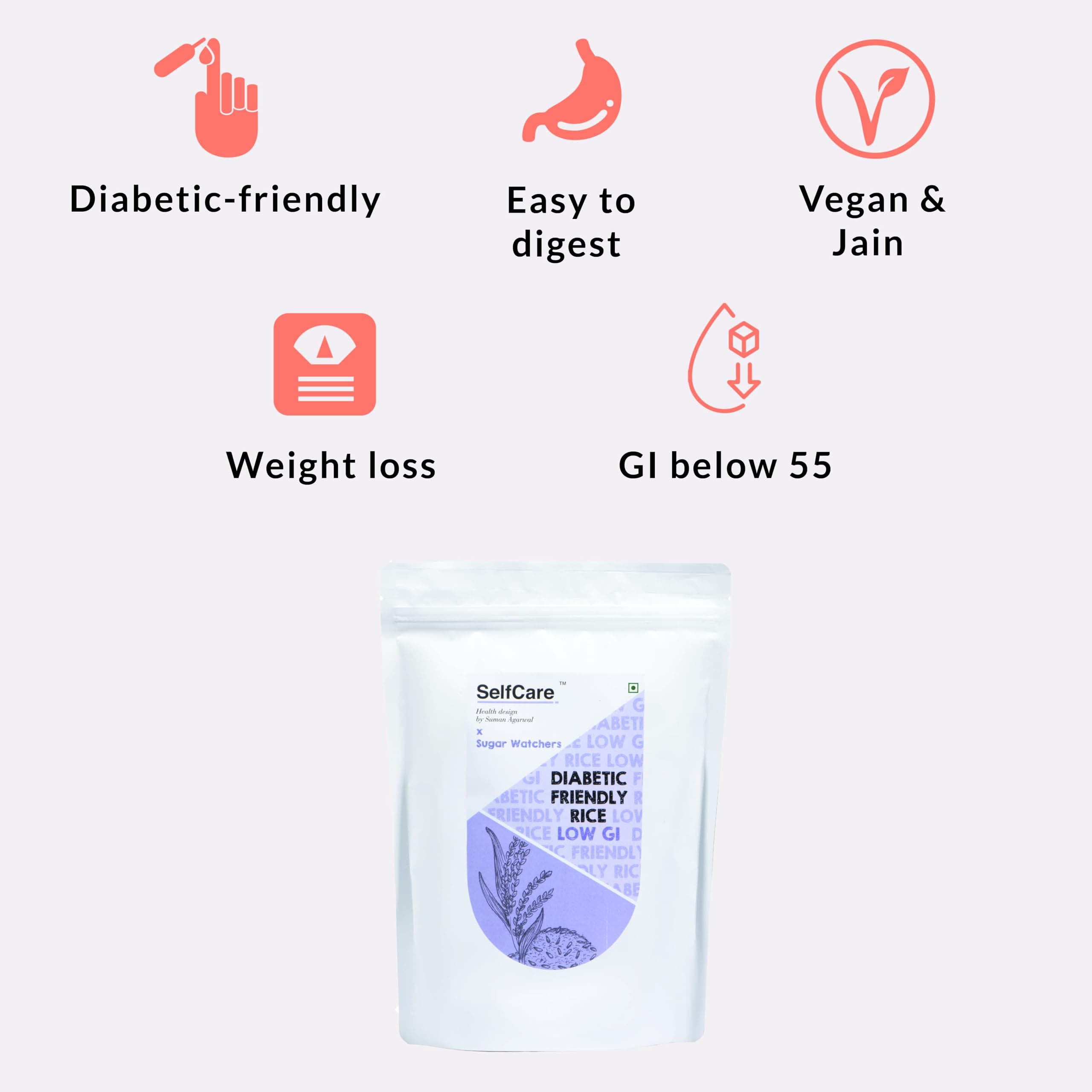 SelfCare By Suman Agarwal Diabetic Friendly Low GI Rice Pack of 1-1kg | Dal - Vegetable - Biryani - Pulao | Low Glycemic Index - Healthy Diet - Regulate Blood Sugar - Weight loss | Vegan - Jain — image 4