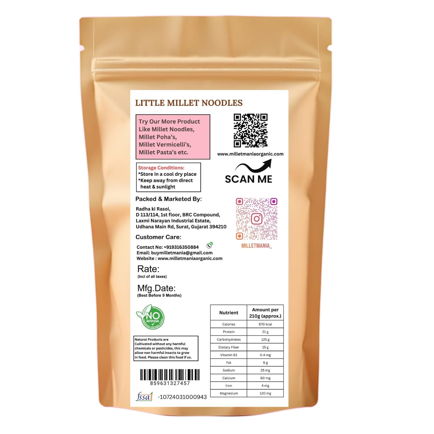 Millet Mania Little Millet Noodles | Healthy & Nutritious Noodles | No Maida, Non-Fried | 100% Vegan | Easy to Digest | Indian Origin (pack of 1) — image 2