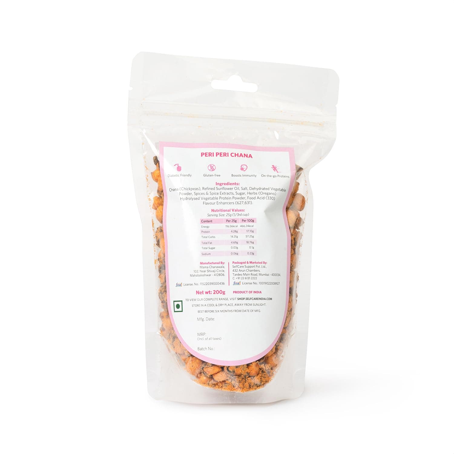 SelfCare By Suman Agarwal Peri Peri Chana Pack of 1 200g | Healthy - Roasted - Gluten free | Snacks - Namkeen - Grocery | Crispy - Chatpata - Tea time Snacking | Travel & Jain Friendly — image 8