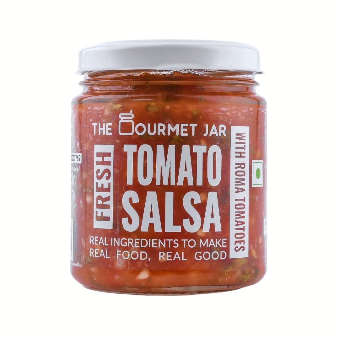 The Gourmet Jar Fresh Tomato Salsa 190g| 100% Natural, No Preservatives, No Artificial Colors, No Artificial Flavours| Vegan| Keto-friendly| Mexican Salsa| Made with Real Tomatoes| Fresh, Herby, Tangy| Enjoy it with Nachos, Tacos, Burrito Bowls & Chips| Pack of 1