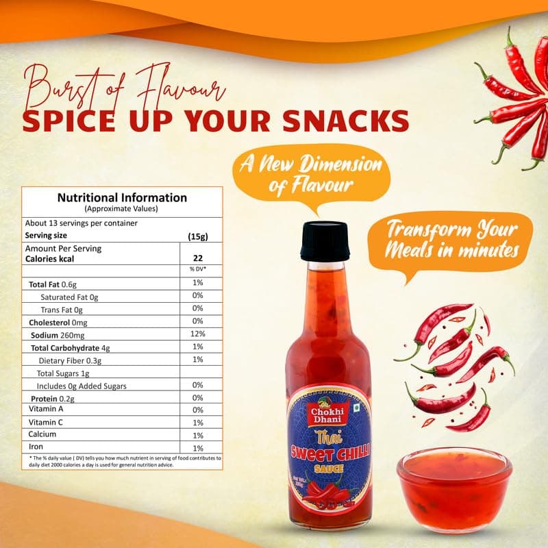 Chokhi Dhani Thai Sweet Chilli Sauce 250g | Sweet & Spicy Dipping Sauce | Perfect for Momos, Spring Rolls, Fries, Noodles & Burgers | Asian Sauce Dimsums, Sushi, Wraps & Rolls, Thai Rice Bowls, Bao Buns, Fried Rice | Sweet Chilli Dip — image 2