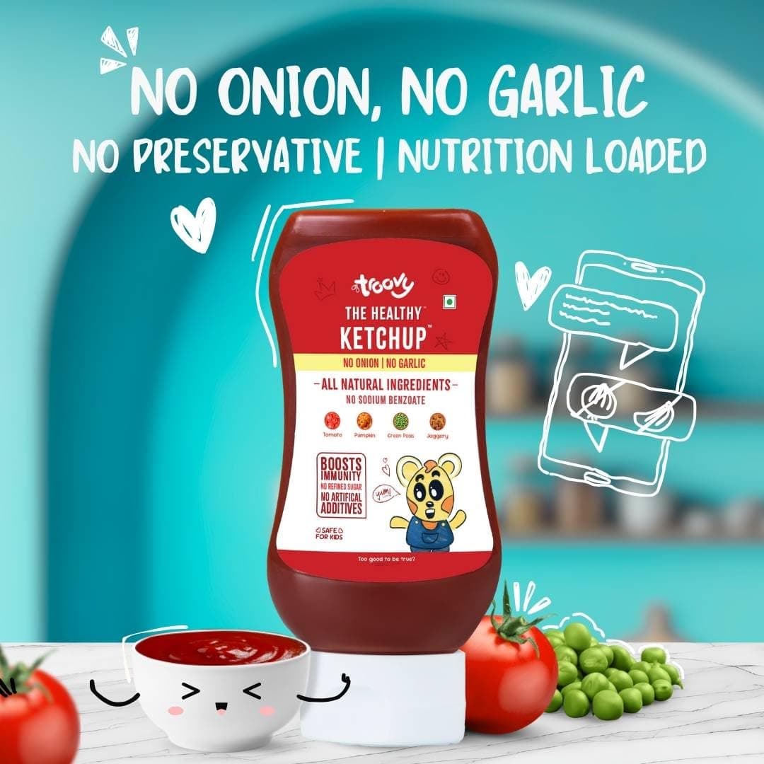 Troovy Healthy Tomato Ketchup | No Onion and No Garlic | No Processed Sugar (uses Jaggery) | 100% Chemical Free | No Preservatives | No MSG | No Sodium Benzoate | All Natural Ingredients | Contains Minerals like Iron | Tastes like Regular Tomato Ketchup | Pack of 2 — image 4