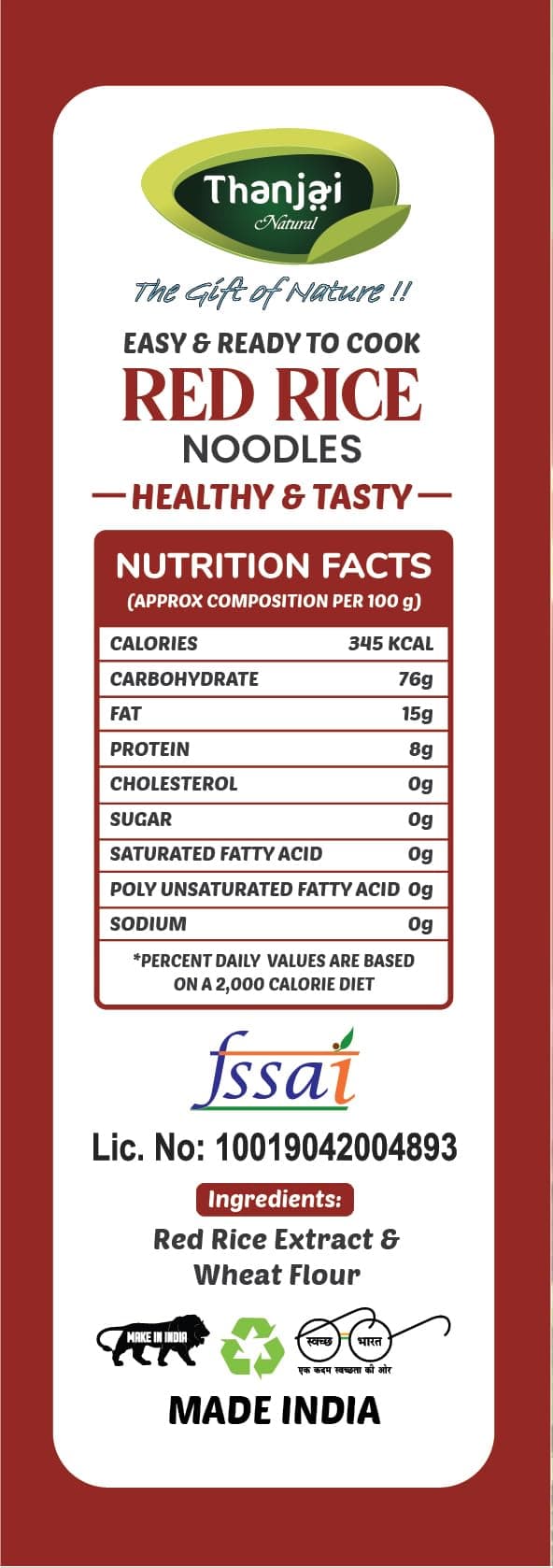 Thanjai Natural Red Rice Millet Noodles 180 Grams X 5 (900 Grams) of Homemade Natural Millet Noodles(No Preservatives, No Chemicals, No Artificial Extract) — image 8