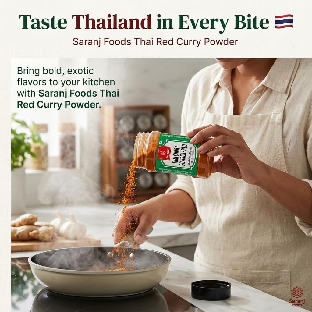 SARANZ Thai Red Curry Powder (Jain), 100g Sprinkler Jar | Authentic Thai Style Spice Blend, For Soups, Stews, Broths, Rice & Noodles, No Added Colours — image 5