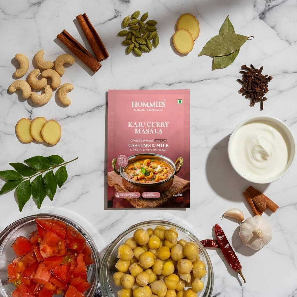 Hommies Dhaba Kaju Curry Masala Spice Mix | Ready to Cook in 15 Mins | Just Add Paneer & Milk | Shahi Cashew Curry Masala | Serves 4 | Made with Cashew Nuts | No Preservatives | Pack of 4 (200g, 50g Each) — image 3