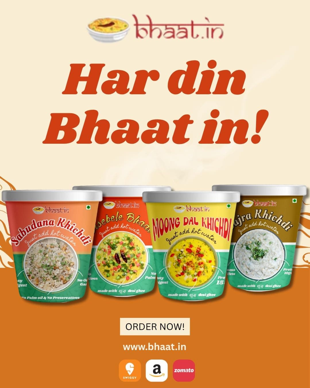 Bhaat.in Instant Bajra Khichdi |Pack of 2|PROTEIN 10GM |Wholegrain| Millet Meal |NO PALM OIL| Ready to Eat Healthy Meal | Pack of 2 | Just Add Hot Water | Gluten-Free | No Onion, No Garlic | Multigrain|Travel-Friendly | Daily meal|Ready to eat breakfast — image 7