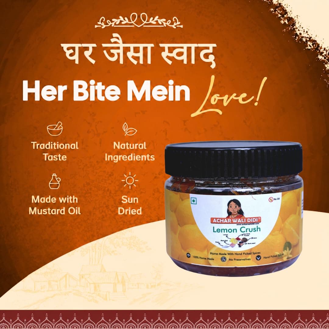Achar Wali Didi Lemon Crush Pickle Khatta-Meetha in Fresh Homemade Oil-Free Nimbu ka Achar with No Onion or Garlic Traditional Lemon Chunda Style Sweet & Sour Pickle No Chemical Preservatives (300g) — image 3