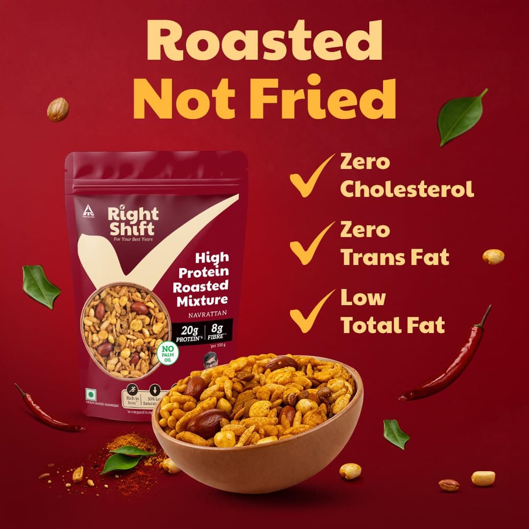 Right Shift High Protein Roasted Mix, Navrattan, No Palm Oil, 20g Protein, Not Fried, 6g Fibre, 50% Less Sat Fat, No Added Flavours, Artificial Flavours or Trans Fat, 250g — image 3