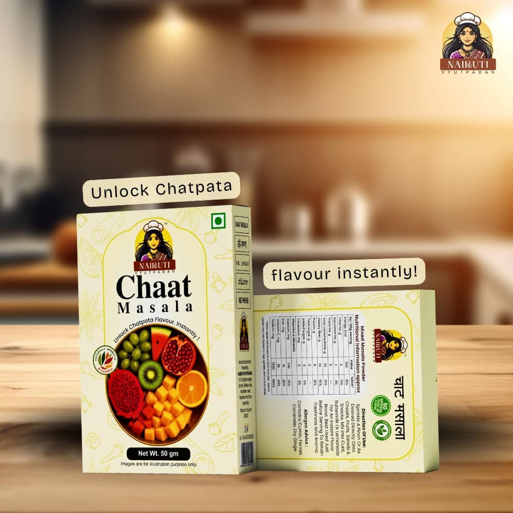 Nairuti Vyutpadan Chat Masala (Jain Friendly) 50g | No Onion No Garlic | Tangy & Spicy Chaat Masala Powder | Sprinkle for Fruits, Salads, Snacks & Street Style Flavour | No Preservatives — image 6