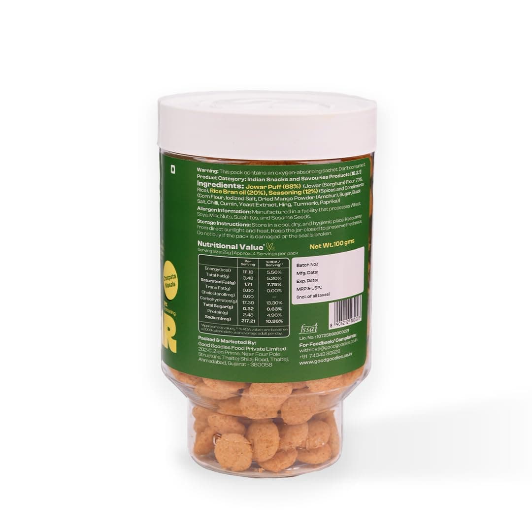 Good Goodies Baked Jowar Puff Chatpata Masala | Baked Not Fried | Millet-Based Snack | No Maida, No Palm Oil, No Maltodextrin | No Artificial Colours or Preservatives | Light & Crunchy | Diet-Friendly | 100g | Pack of 1 — image 3