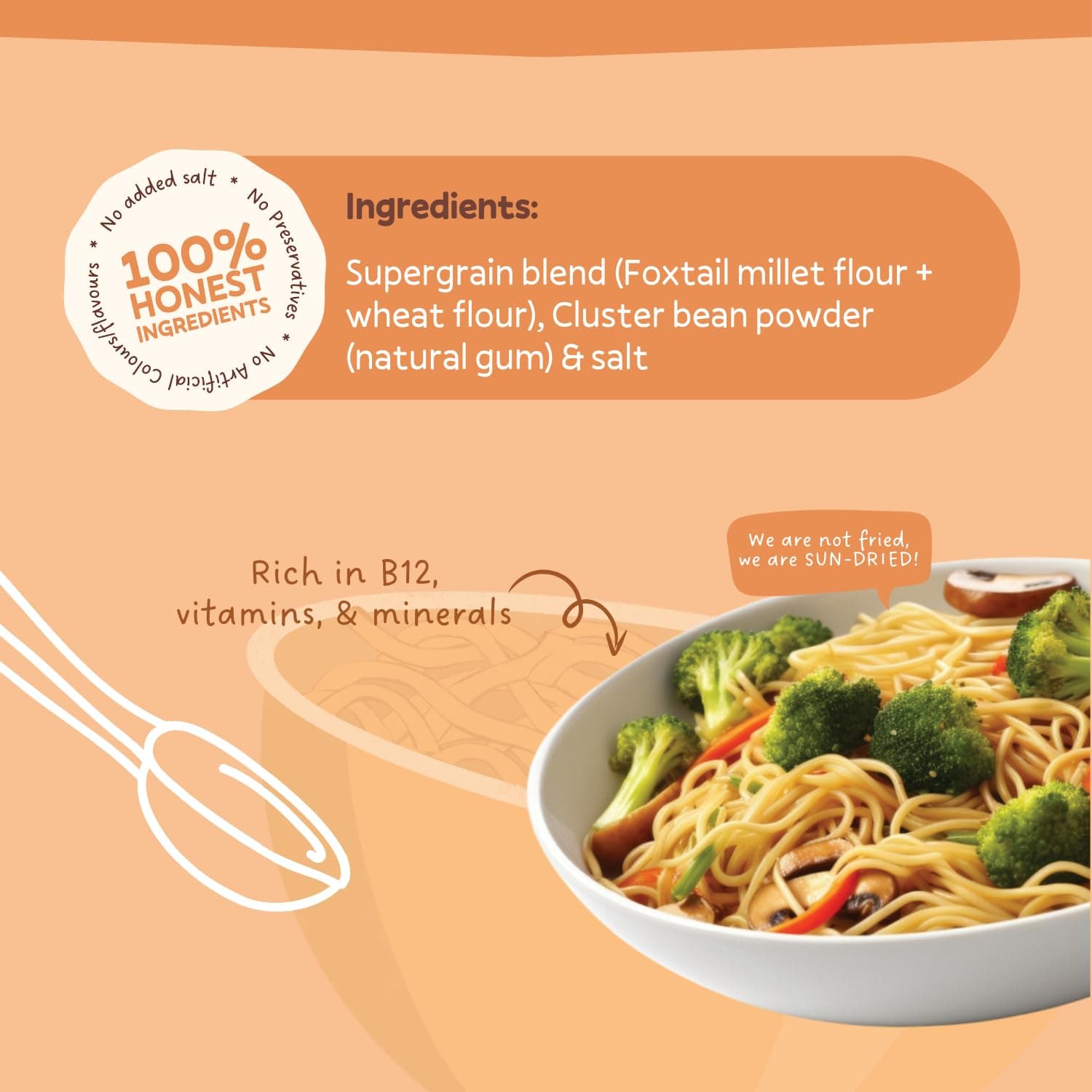 Foxtail Millet Noodle - Pack Of 2 (180gm each) | Sun Dried, Vegan Noodle| Rich in Magnesium and Vitamin B12 | No Maida Noodle | No MSG, No Preservative — image 5