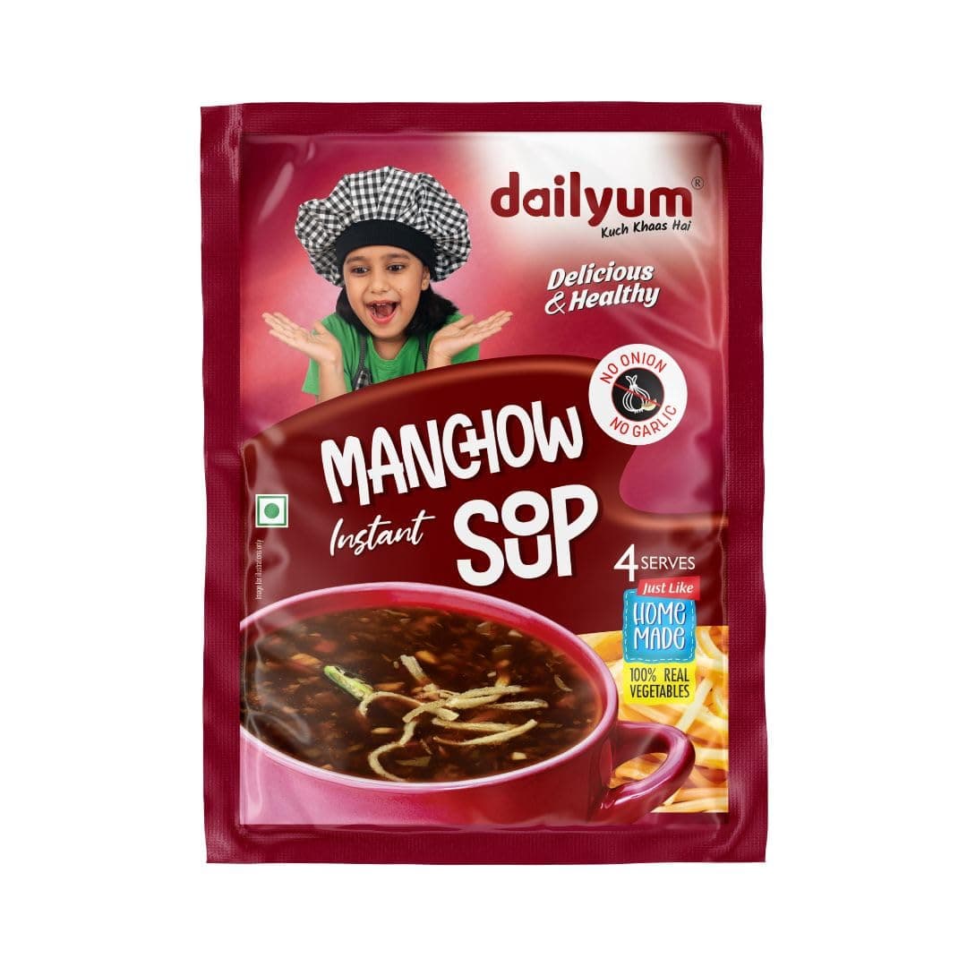 Dailyum Instant Manchow Soup 50g | No Onion No Garlic | Ready To Eat Instant Soup |100% Natural | No MSG | Gluten-free | Serves 4 | Jain | Pack of 5 — image 2