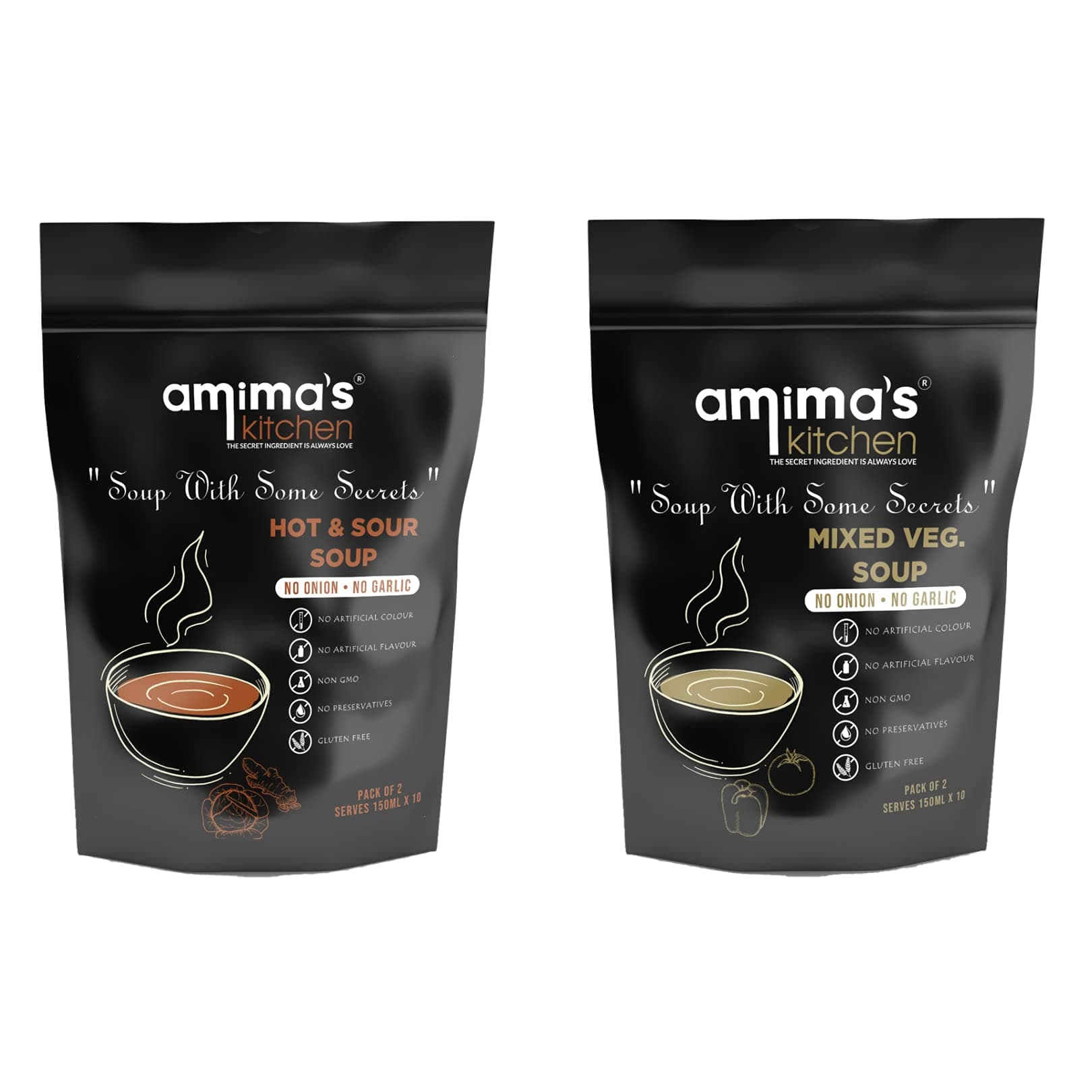 Amima's Kitchen Combo Of Hot & Sour + Mixed Veg. Jain Soup (No Onion No Garlic) - 100 Grams (Pack of 2) | Instant Soup Mix Powder | Ready To Cook | No Artificial Flavour & Colour | Gluten Free | Non GMO | Healthy Soup — image 2