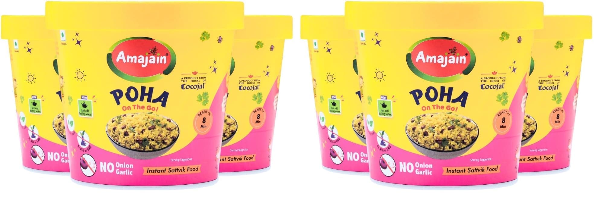 Amajain Instant Sattvik Healthy Poha, Ready-to-Eat, No Added Preservatives, No Added Flavours, Jain-Friendly, 70g (Pack of 6) — image 2