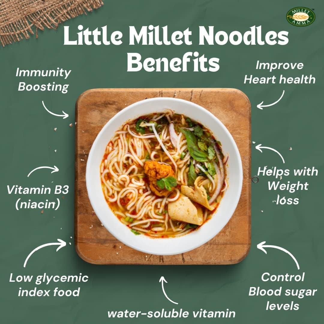 Millet Amma Little Millet Instant + Jowar Millet Noodles Combo - 350 Gms, Pack of 2 - Each 175 Gms, Easy & Ready to Cook, Zero Maida & Vegan, Best Choice for Instant Breakfast & Dinner — image 4