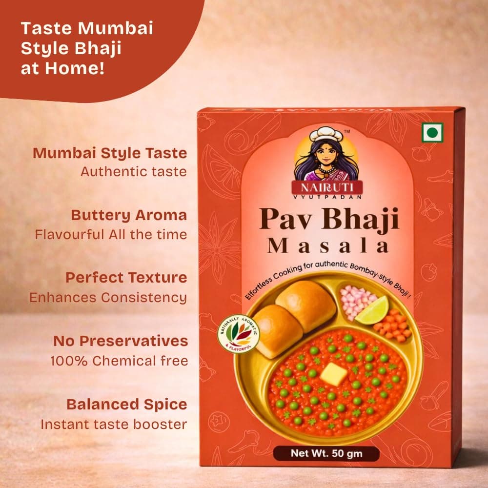 Nairuti Vyutpadan PavBhaji Masala (Jain Friendly) 50g | No Onion No Garlic | Mumbai Street Style Pav Bhaji Spice Mix | Rich Aroma | No Preservatives | Premium Blend — image 2