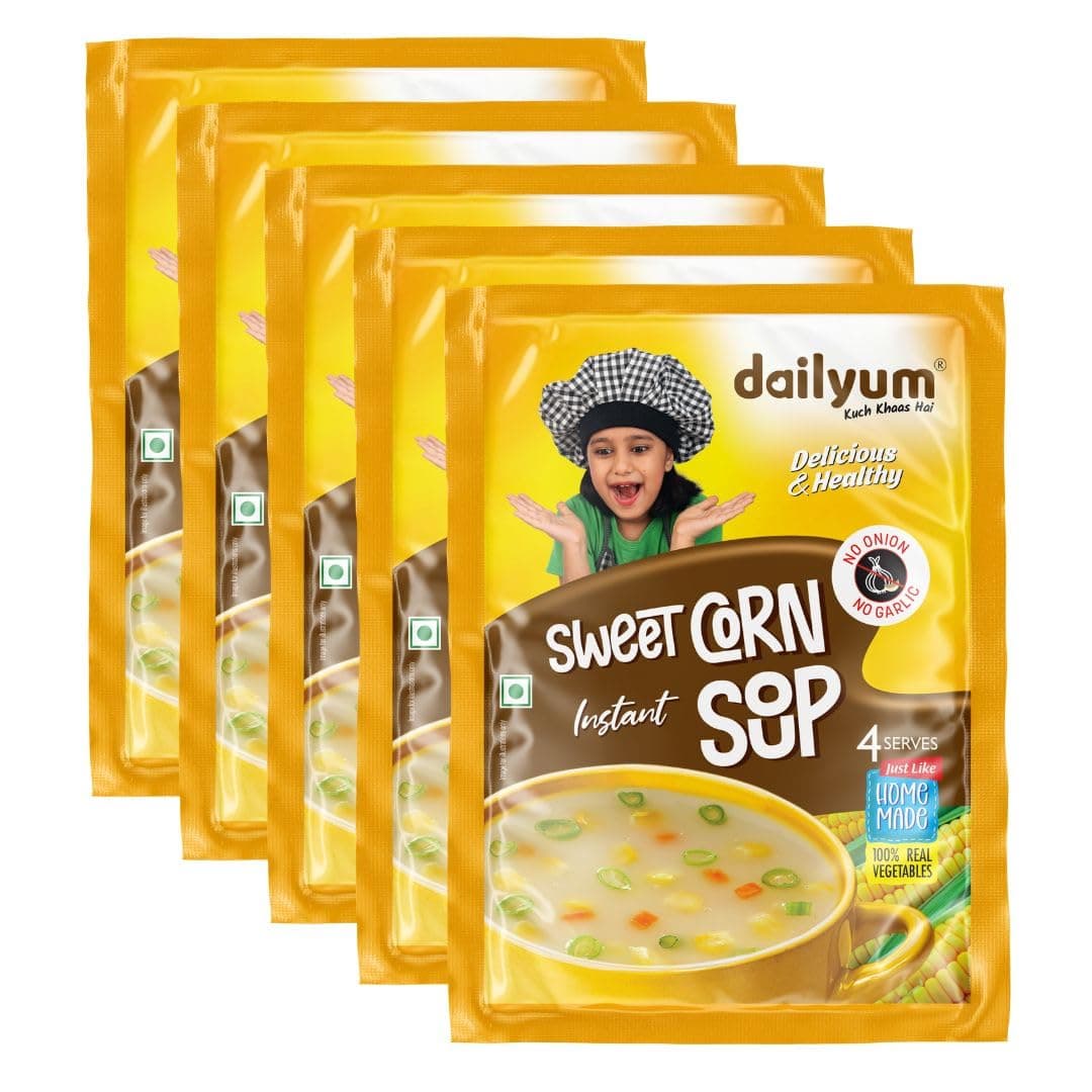 Dailyum Instant Sweet Corn Soup, No Onion No Garlic | Pack of 5 | Ready To Eat Instant Soup |100% Natural | No MSG | Gluten-free | Serves 4 | Jain — image 2