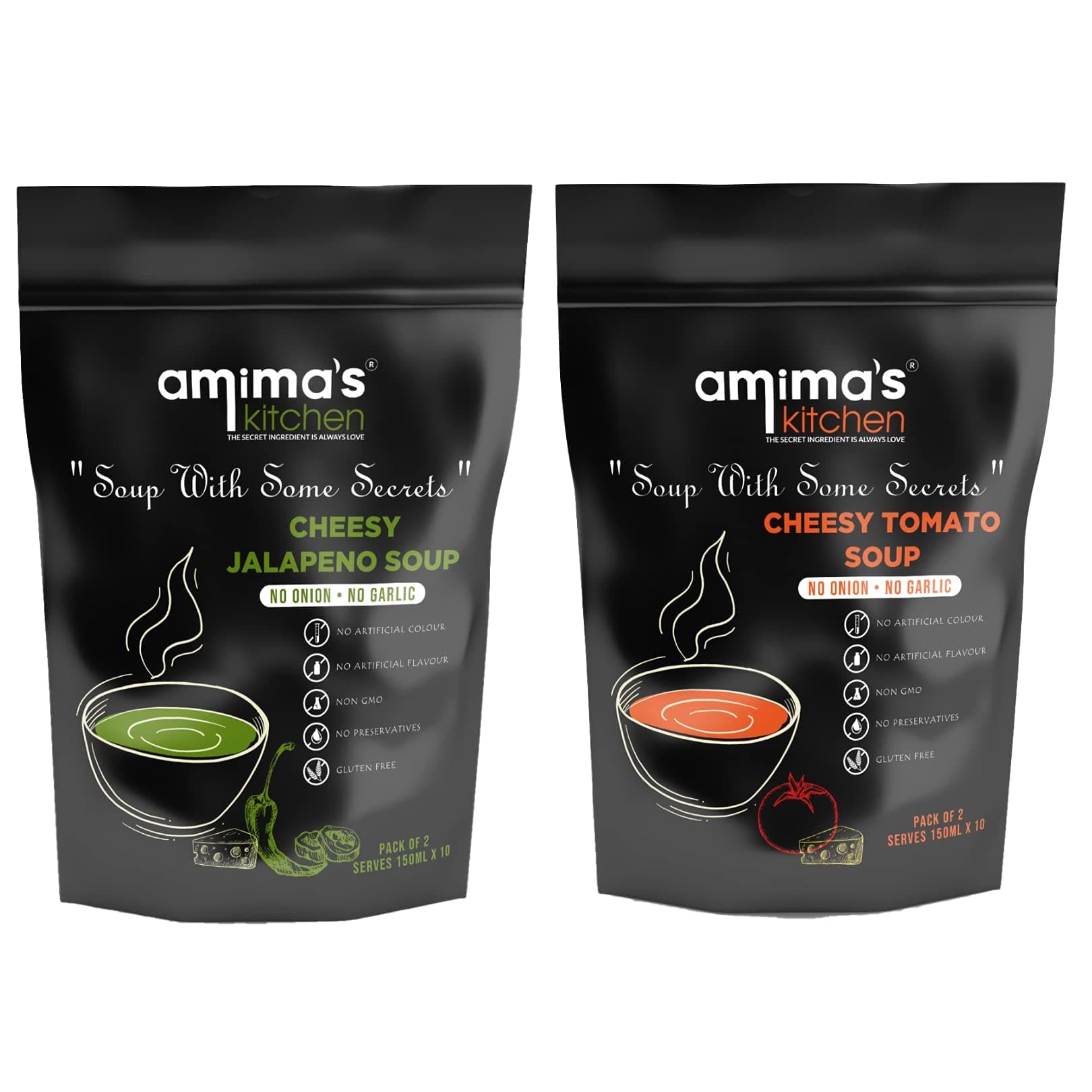 Amima's Kitchen Combo Of Cheesy Jalapeno + Cheesy Tomato Jain Soup (No Onion No Garlic) - 100 Grams (Pack of 2) | Instant Soup Mix Powder | Ready To Cook | No Artificial Flavour & Colour | Gluten Free | Non GMO | Healthy Soup — image 2