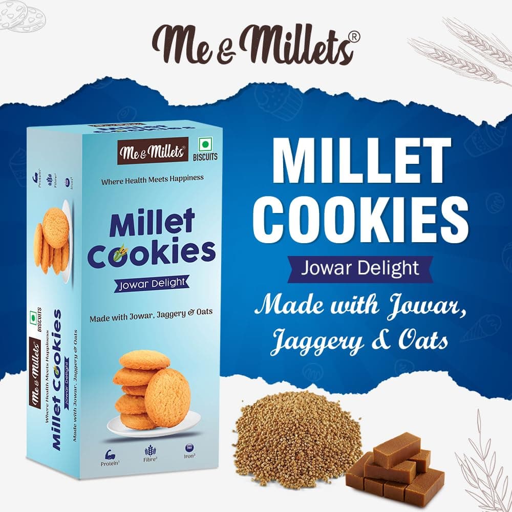 ME & MILLETS Cookies Jowar Delight (75g X 3) - Delicious Millets Biscuits, Rich In Fiber & Protein, Healthy Tea Snack (Jain Friendly) — image 7