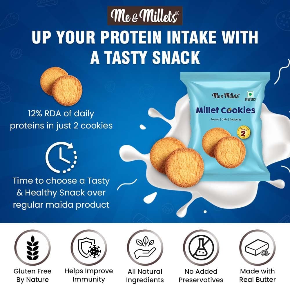 ME & MILLETS Cookies Jowar Delight (75g X 3) - Delicious Millets Biscuits, Rich In Fiber & Protein, Healthy Tea Snack (Jain Friendly) — image 6