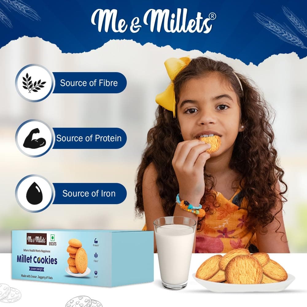 ME & MILLETS Cookies Jowar Delight (75g X 3) - Delicious Millets Biscuits, Rich In Fiber & Protein, Healthy Tea Snack (Jain Friendly) — image 9