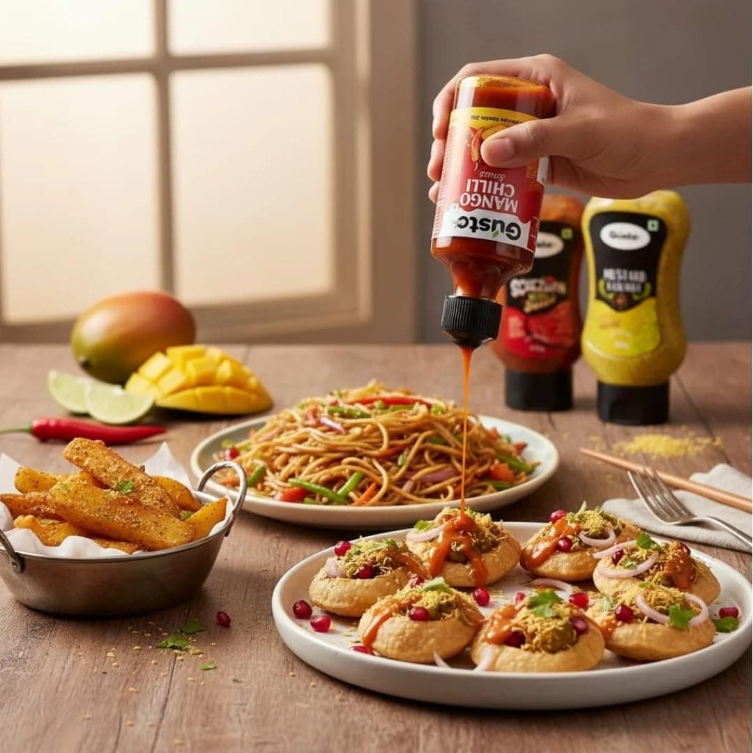 Gusto Foods No Onion No Garlic Combo (Schezwan Sauce, 310gm + Mustard Kasundi, 300gm + Mango Chilli, 240gm) | No chopping, grinding | No extra prep needed | Versatile spicy‑sauce pack — image 6