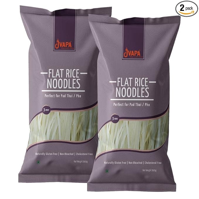 Jvapa Flat Rice Noodles (3mm) - Perfect for Pad Thai/Pho, Naturally Gluten Free, Made with 100% Rice, Non Bleached, No Maida - 700gm (350gm x Pack of 2)