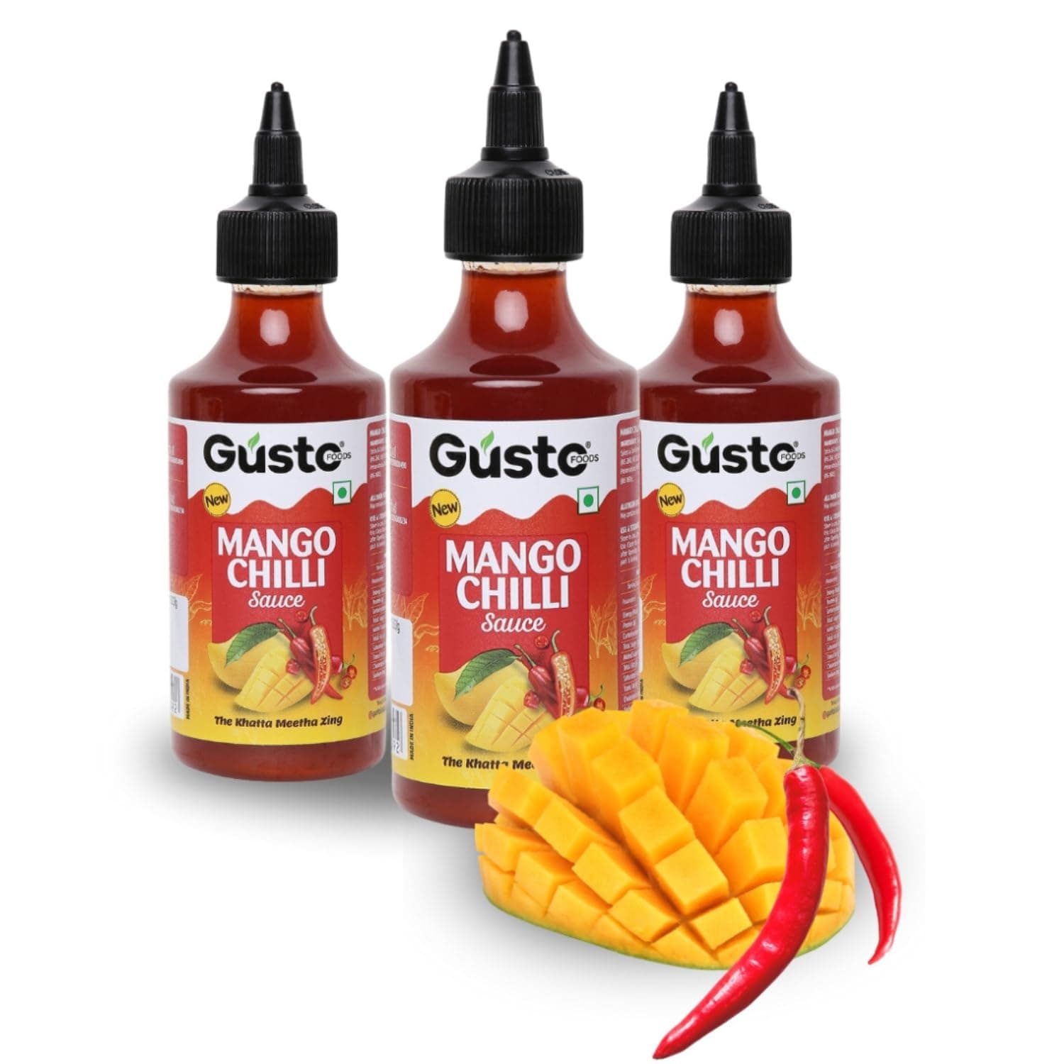 Gusto Foods Mango Sweet Chilli Sauce 720gm (Pack of 3) | Sweet and Sour Mango Sauce | Aam Chutney | Khatta Meetha Pickled | Blend of Ripe Mangoes & Red Chillies | Salad Dressing, Dipping Sauce & Seasoning — image 2