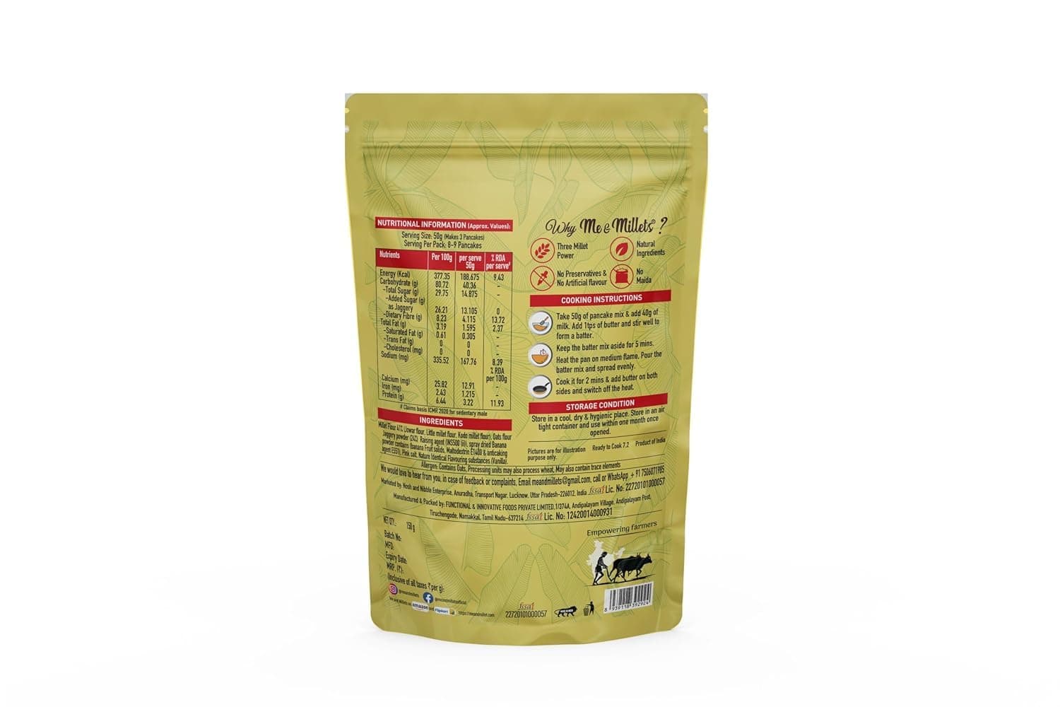 ME & MILLETS Chocolate and Banana Millet Pancake Mix (150g X 2) Sweetness Of Jaggery, No Maida, No Wheat, No Preservatives, Vegetarian, Eggless, Healthy Breakfast for Family (Jain Friendly) — image 3